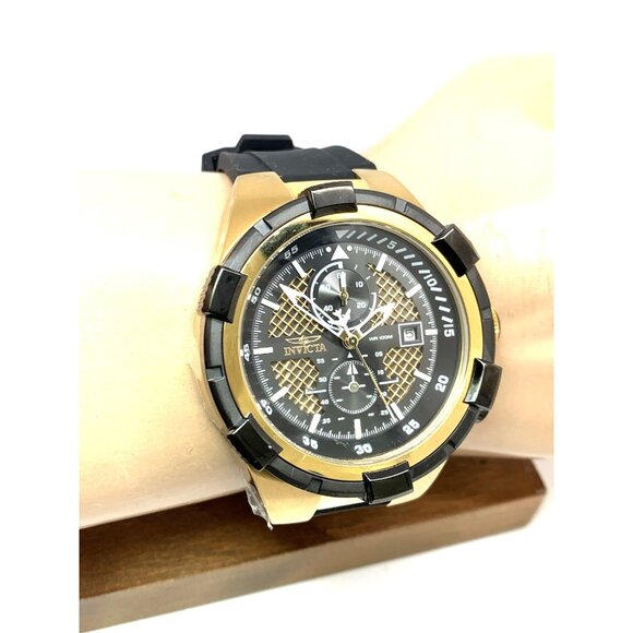 Invicta Men's Watch 28100 Aviator Quartz Gold Black Dial Chronograph Rubber Band - Picture 12 of 15